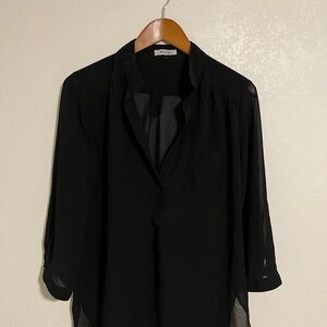 Xtaren Black Sheer Button-Up Blouse